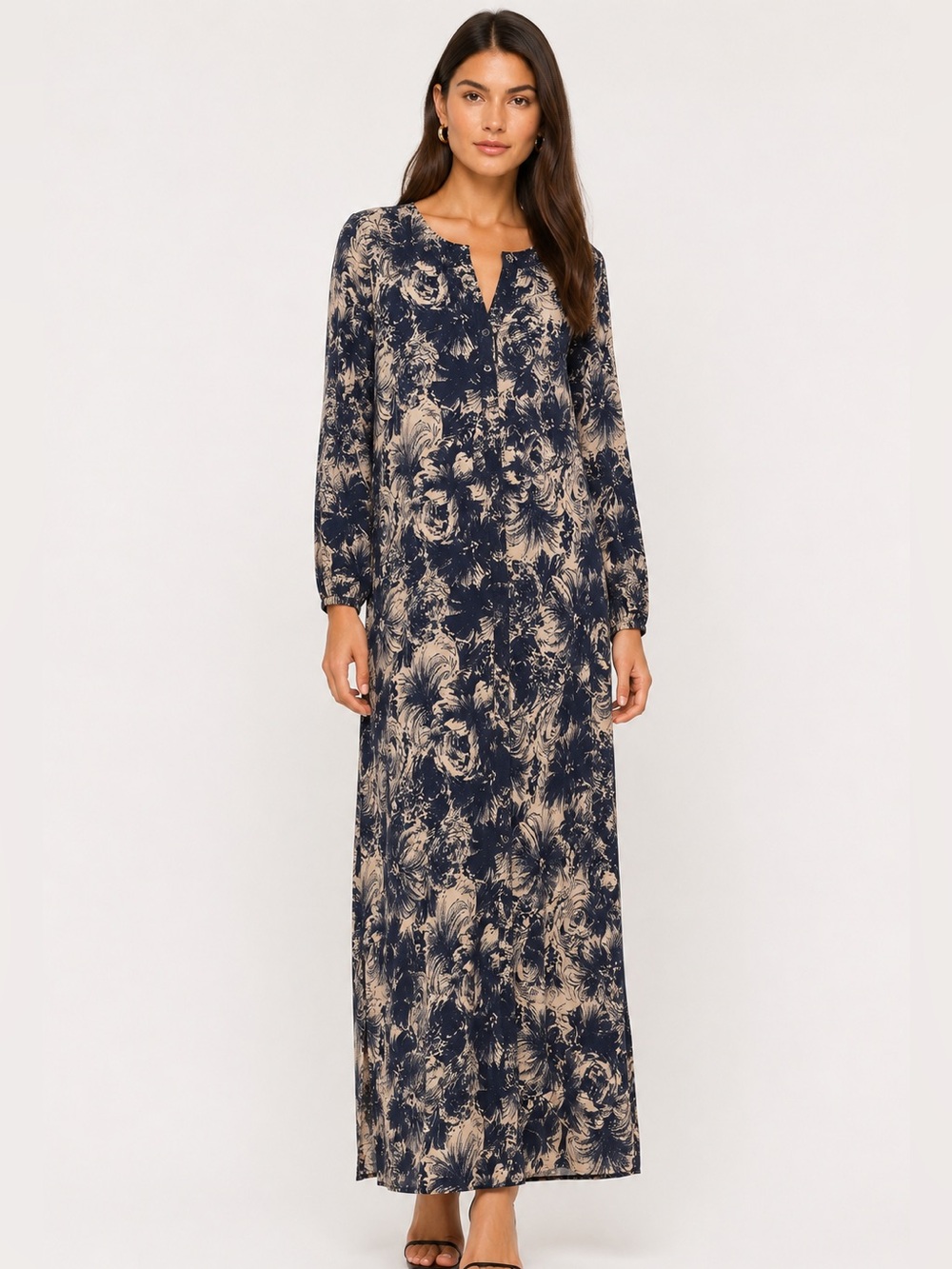 Floral Button-Front Maxi Dress | Size Large | Rayon